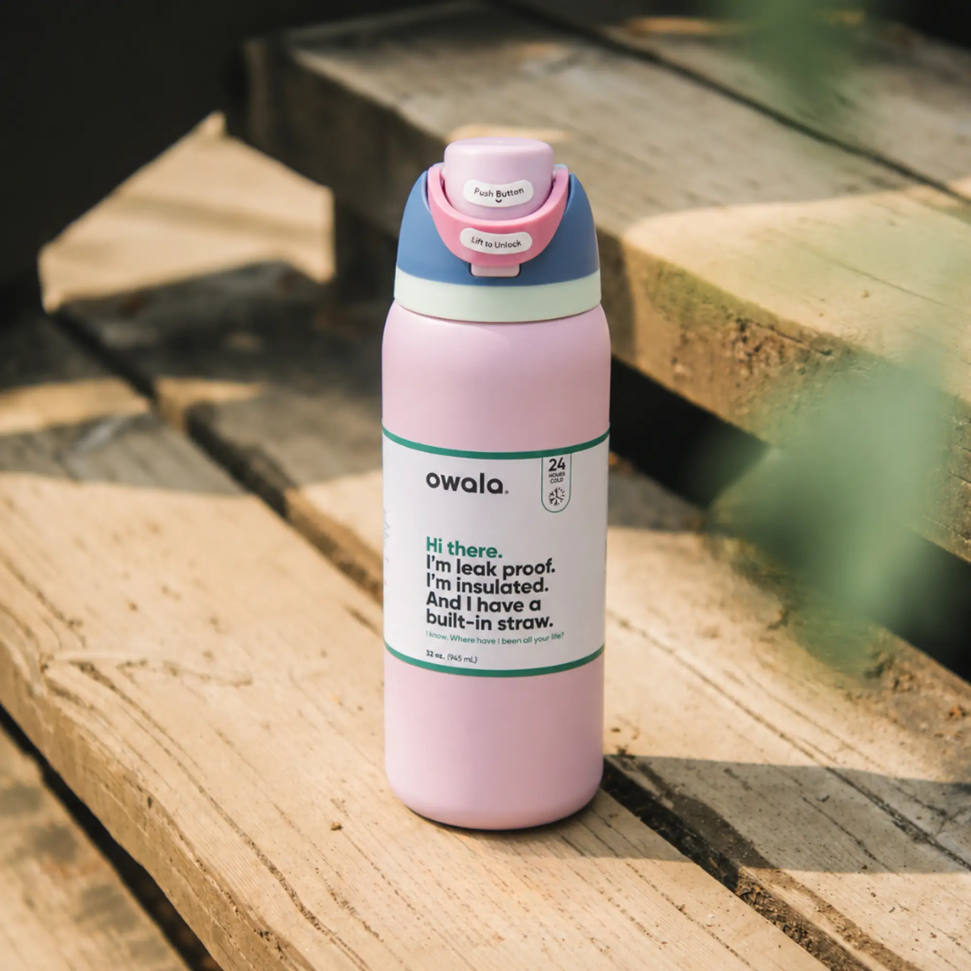 Owala FreeSip Insulated Stainless Steel Water Bottle - 32oz, Light Pink, Leak-Proof, BPA-Free Kitchen Drinkware