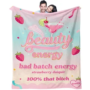 Y2k Strawberry Daiquiri Print Flannel Blanket, A Blanket Featuring A Sweet-and-Edgy Aesthetic, Made From A Soft, Skin-Friendly, and Warm Fabric, Perfect for Home, The Office, or Travel, and Makes A Great Gift for Friends or Partners