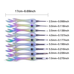 9PCS Crochet Hooks Set 2.5mm–7mm (C–J), Ergonomic Acrylic Handle Crochet Needles with Aluminum Tips, Easy Grip for Pencil & Knife Hold, Smooth Crochet Hooks for Beginners & Arthritic Hands