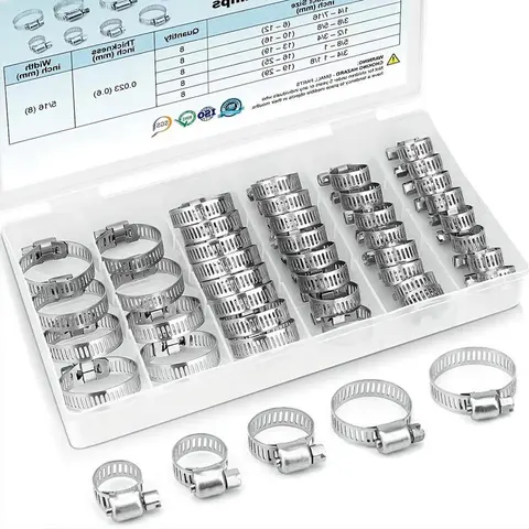 40pcs 304 Stainless Steel Adjustable Worm Gear Hose Clamp Kit - Corrosion Res., Versatile Clamping Range, Precision Tightening, Reliable Sealing, Hose Attachment, Automotive Use, Condensers Pipe Parts Hardware