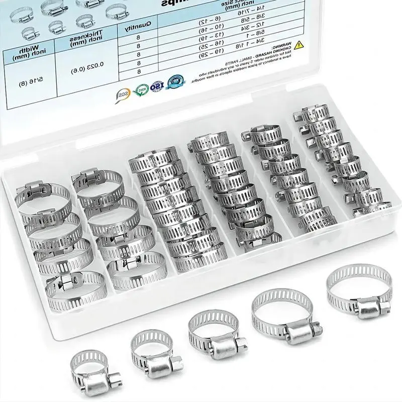 40 Pcs 304 Stainless Steel Adjustable Worm Gear Hose Clamp Kit - Precision Tightening, Secure Fit, Corrosion Resistant for Automotive Pipes, Condensers, Fuel Hoses (Industrial Hardware Use), Corrosion Res.