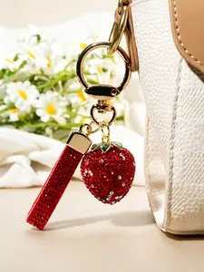 Full-Rhinestone Strawberry Bag Charm 3d Lifelike Strawberry Design Fully Set With High-Brilliance Red Rhinestones Understated Luxury Gentle Demeanor Stylish And Versatile For Bags, Keys, And Earphone Cases Friend Charms & Couple Charms Fruit Bag Charm