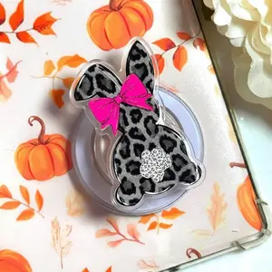 Cute Leopard Bunny Bow Magnetic Phone Grip Coquette Easter Aesthetic Magsafe Kickstand, Animal Print Gift For Women and Girls