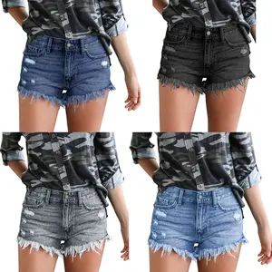 Ripped Stretch Denim Womens High-Waist Shorts
