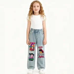 "hunters' Girl" Printed Denim Jeans for Girls, Cute Portrait Design, Trendy Streetwear for Ages 7-13, Perfect for Young Fashionistas, US