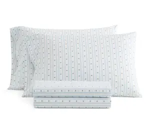 Martha Stewart Floral Stripe White/Blue CottonKing Sheet Set