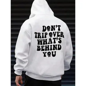 Men's Cartoon Smile Face & Letter Print Drop Shoulder Hoodie, Fashion Casual Regular Fit Drawstring Pocket Hooded Sweatshirt for Daily Holiday Outdoor Wear, Men Clothes for Fall & Winter