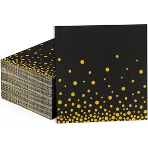 Black and Gold Paper Napkins 50 Pack Black Napkins Disposable Gold Pattern Dinner Napkin Black & Gold Cocktail Napkins Decorative Guest Napkin for Wedding Birthday Graduation Party Decorations
