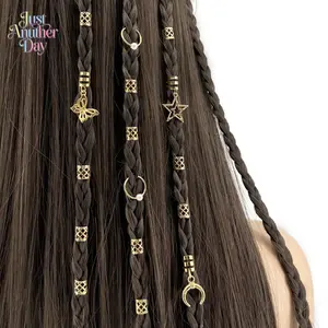 25-Piece Vintage Gold Hair Beads Set, Bohemian-Style Metal Dreadlock Rings with Pearl, Star, Butterfly, Moon Charms, Boho Braids Hair Accessories for Braids, Twists, Locs, Ideal for Festivals, Daily Styling