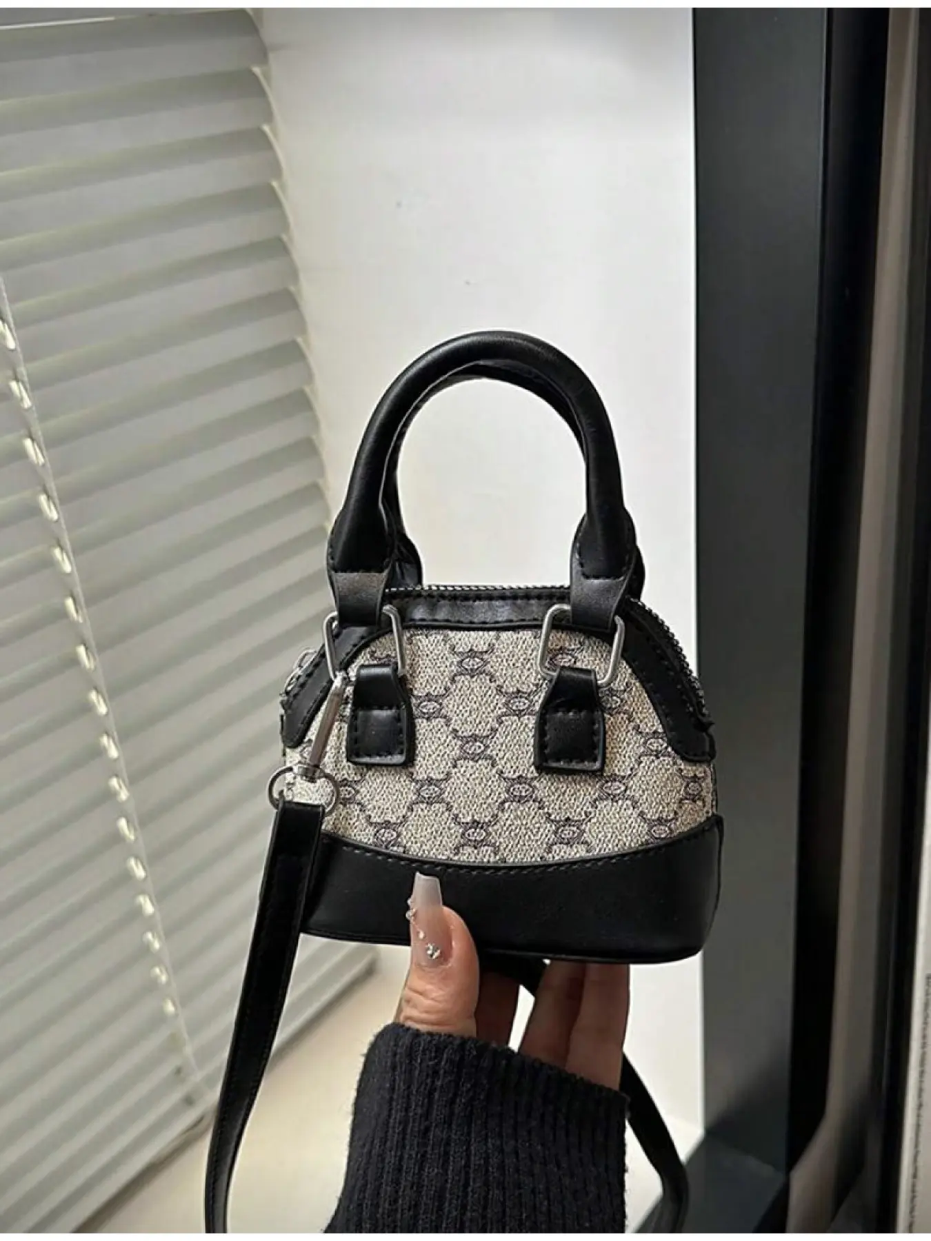 Mini Handbag New Diamond Color Block Retro Shell Shape Casual Crossbody Bag Vintage Style Pu Leather Handbag