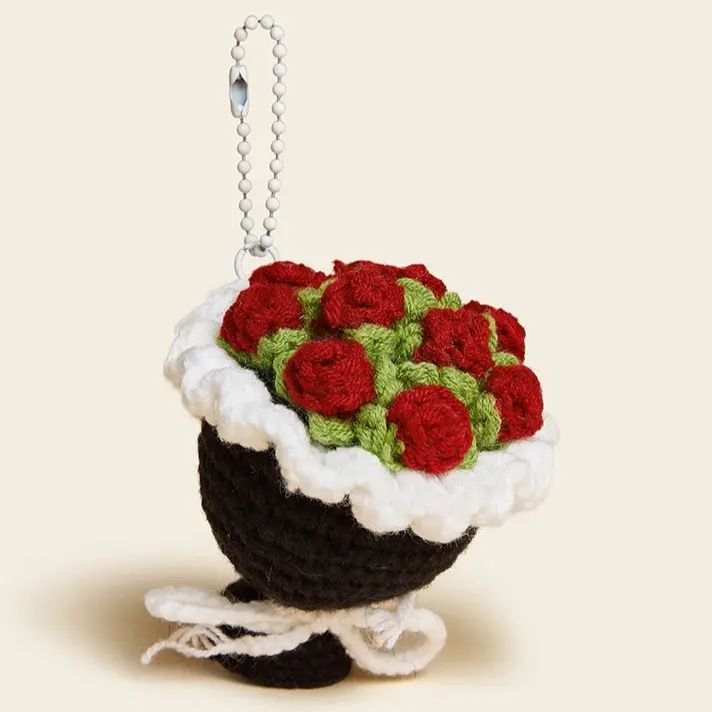 Hand-Knitted Rose Bouquet Keychain, Cute Cotton Purse & Car Accessory for Women, Lightweight Gift for Graduation, Valentine's Day, Father's Day, Gift Ideas, Thanksgiving, Kawaii Accessories, Anniversary