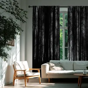 2pcs Dark Forest Silhouette Curtains, Mystery Atmosphere Minimalist Living Room Bedroom Light Blocking Decorative Fabric, Eco-Friendly Durable, Window Curtain