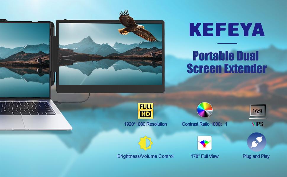 KEFEYA Laptop Screen Extender 14", FHD 1080P IPS Laptop Monitor Extender Dual Screen, Portable Monitor for Laptops 13-17" with USB-C/HDMI Port, Plug n Play for Windows/Mac/Android/Switch/PS5 KEFEYA Laptop Screen Extender 14", FHD 1080P IPS Laptop Monitor Extender Dual Screen, Portable Monitor for Laptops 13-17" with USB-C/HDMI Port, Plug n Play for Windows/Mac/Android/Switch/PS5