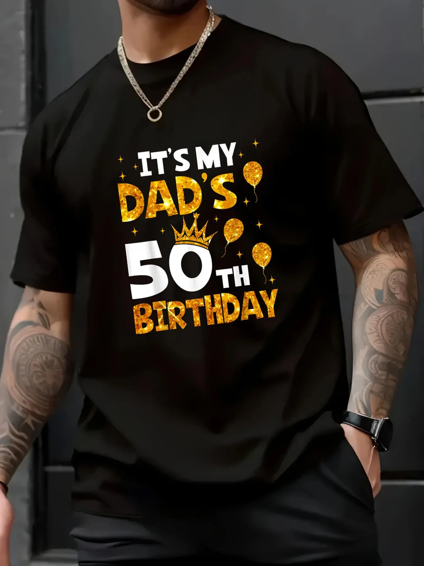 100% Cotton Menswear Round Neck Short-Sleeve Casual Loose Unisex 50th Birthday Funny T-Shirt - Autumn Christmas Happy Letter Snowflake Fun Pattern Top, Tops, Jackets