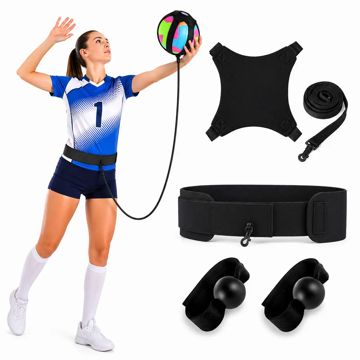 Volleyball Rebound Trainer Belt for Solo Practice Adjustable Waist Belt Indoor  Serve Spike Training Equipment outdoor