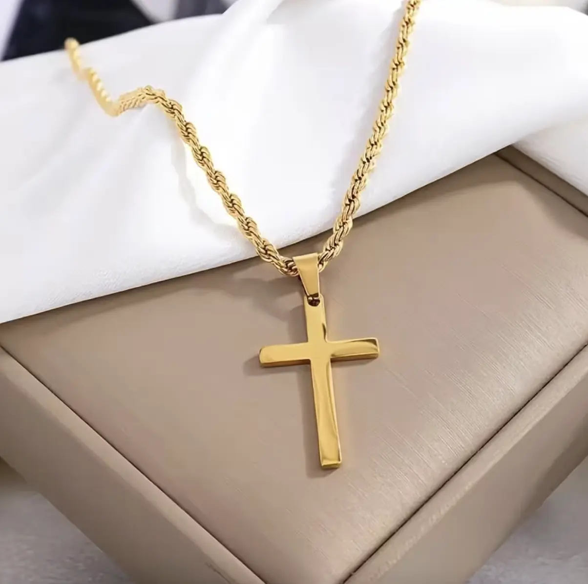 19" Gold Plated Cross Necklace Unisex Rope Chain