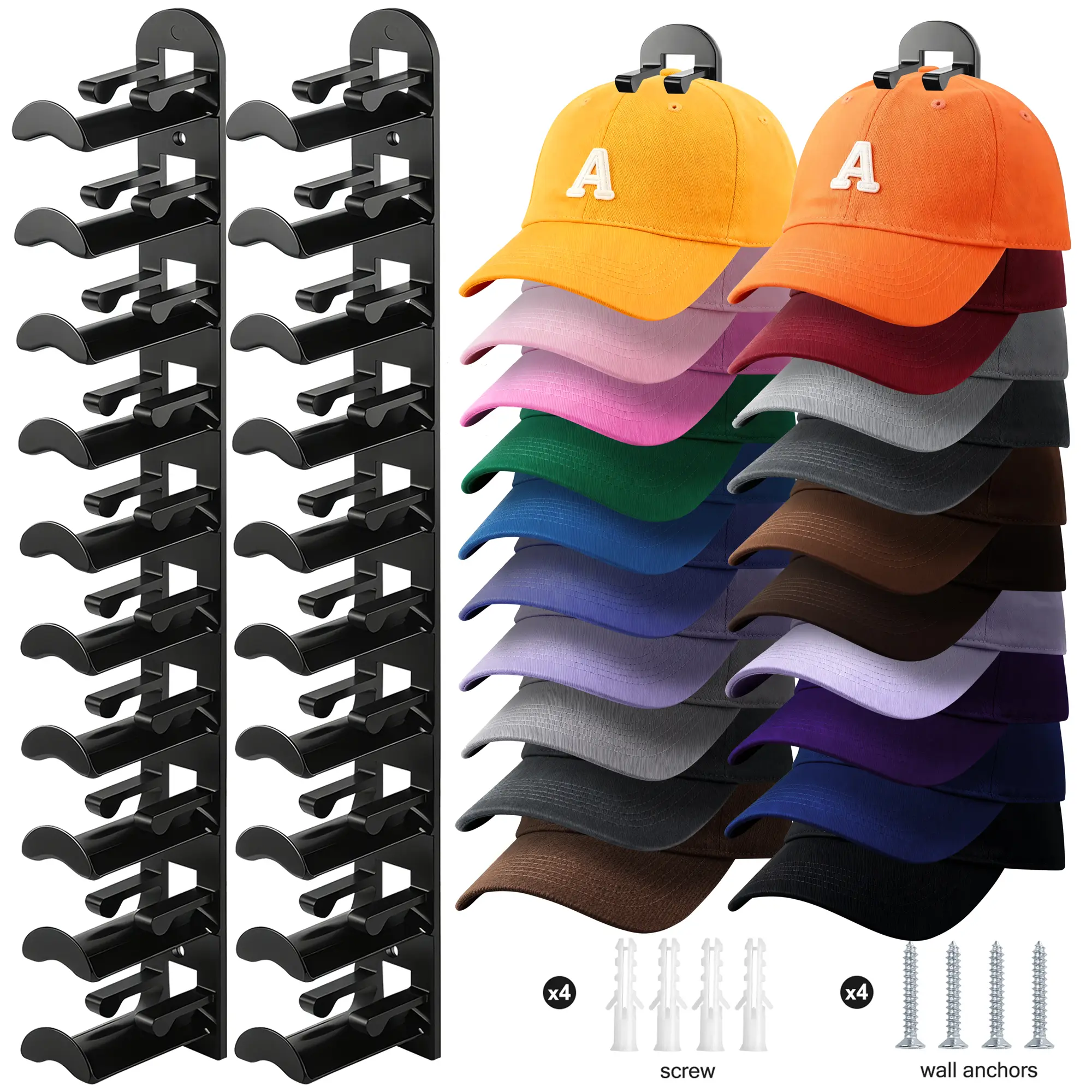 2-Pack Wall-Mounted Baseball Cap Rack, Durable Multi-Purpose Organizer ...