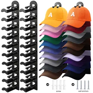 2-Pack Baseball Cap Rack Wall-Mounted Hat Organizer Holds 20 Hats for Wall Closet Door and Bedroom Space-Saving Easy Access Display for Men Household Hat Rack Black or White with Strong Adhesive or Nail Two mounting Option for Men Hat Holder