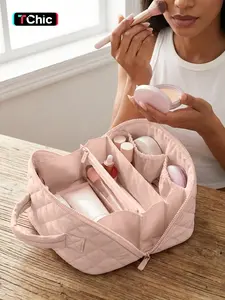 Large Capacity Cosmetic Bag, Portable Zipper Travel Makeup Organizer, Nylon Plain Style, All Seasons, with Handle, Fashion Design, Makeup Bags, Makeup Storage Bag, Makeup Pouch, Cosmetics Bag