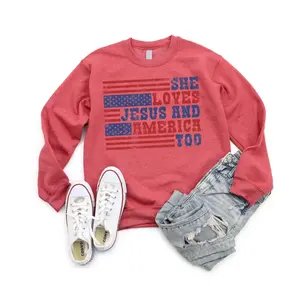 Retro USA Sweatshirt, She Loves Jesus And America Too, Womens USA Crewneck Sweatshirt, USA Shirt, America Sweatshirt, 4th of July Sweatshirt - LORA ATCHER