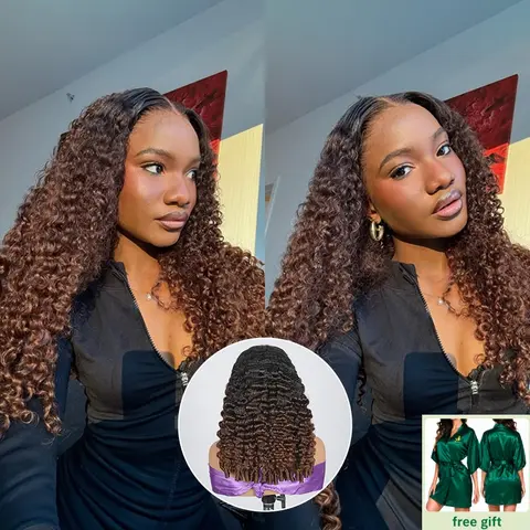 Asteria Hair Ombre Color Burmese Curly Glueless 5×7 Lace Closure Human Hair Wigs Pre Cut Lace Pre Everything Ready To Go Wig Buy One Wig Offer A Bathrobe #tiktokshopstockup