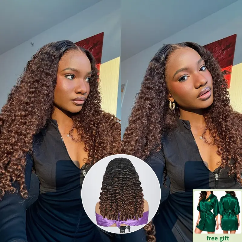 Asteria Hair Ombre Color Burmese Curly Glueless 5×7 Lace Closure Human Hair Wigs Pre Cut Lace Pre Everything Ready To Go Wig Buy One Wig Offer A Bathrobe #tiktokshopstockup