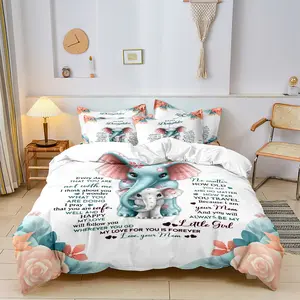 Elephant Pattern Decorative Duvet Cover Set, Polyester Fiber Bedding Gift for Daughter (1 Duvet + 2 Pillowcases), Soft & Breathable Design, Washable Covers