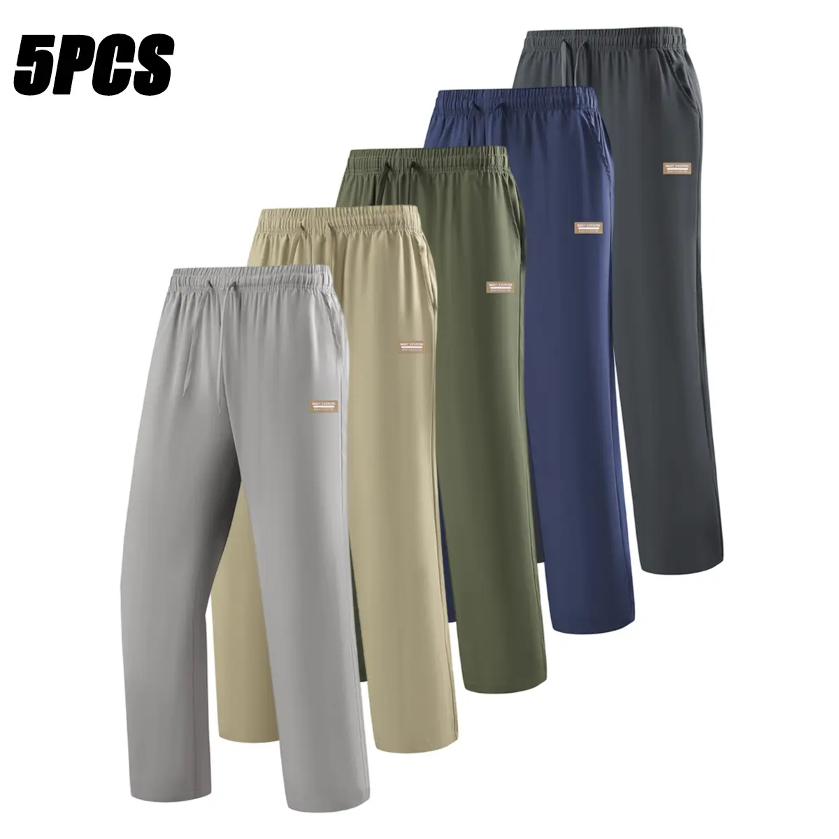 5pcs Men's Slim-Fit Breathable Quick-Dry Sports Joggers - Drawstring Elastic Waistband, Outdoor Running, Daily Workouts, Casual Long Streetwear Sweatpants, Breathable Quick Dry Men's Sports Joggers, Drawstring Waistband Men's Sports Joggers