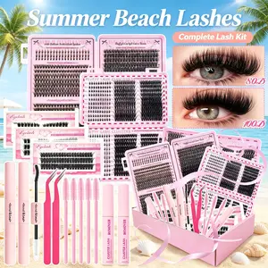 Lash Clusters Kit 2080Pcs Individual Cluster Lash Extensions Kit Wispy Natural Cat Eye 40D+50D+60D+80D+100D Wispy Eyelash Clusters with Lash Bond and Seal and Tweezers Mixed Length 6 Styles Mix Lashes Clusters Kit for Beginners Makeup Cosmetic