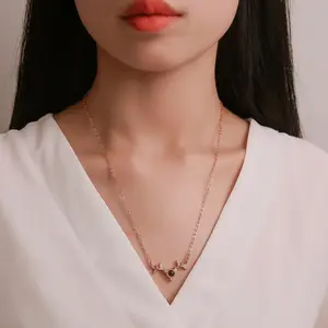 Women's L&M Custom Jewelry Projection Pendant Necklace - Deer Antler Collarbone Chain, Korean Style Crystal Amulet with Micro-Engraving, Personalized Birthday Gift (Default (I Love You))