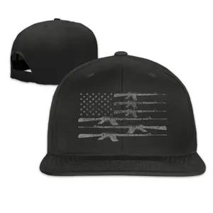 Big American Flag with Machine Guns Baseball Caps, Funny Adjustable USA Flag Plain Snapback Hats, outdoor sun casual cheap Military Flat Bill hat