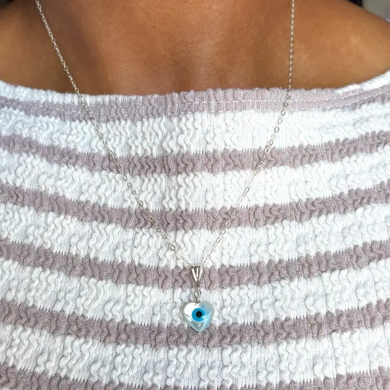 Mother of Pearl Evil Eye Necklace | Genuine Pearl | Evil Eye Jewelry | Spiritual Jewelry | Hypoallergenic Necklace | Dainty Necklace | Sterling Silver Jewelry