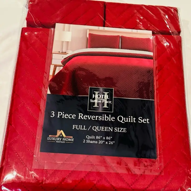 Luxury Reversible Quilt Set 3 Piece Full/Queen Red Bedspread