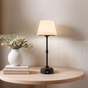 HANASS Cordless Table Lamp, 5000mAh Rechargeable Battery Powered, Solid Wood Base, Dimmable Light for Bedroom, Bedside, Bar, Dinning room, Night Light, Patio, Vintage Design