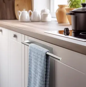 1/2 PCS Stainless Steel Wall Mounted Hand Towel Rack - Brushed U-Shape Bathroom Towel Holder, 15.35 Inch Adhesive Mount for Kitchen, Bedroom, RV (Silver)