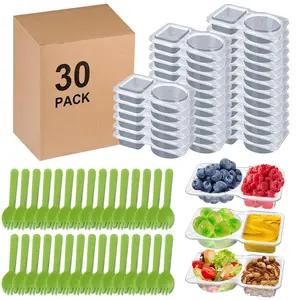 30pcs Double Compartment Condiment Containers with Lids, Reusable Mini Snack Containers with Spoon for Meal Prep, Sauce, Sampling, Travel Snack