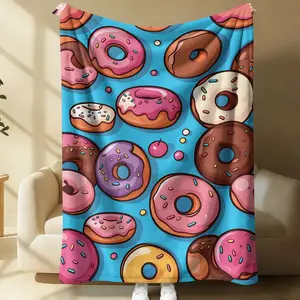 Colorful Donut Print Flannel Throw Blanket, Soft Warm Cozy Fleece Blanket for Couch Bed Sofa, Cute Cartoon Doughnut Decorative Blanket, All Season Plush Blanket, Perfect Gift Blanket for Home Decor, Travel, Nap, All Ages