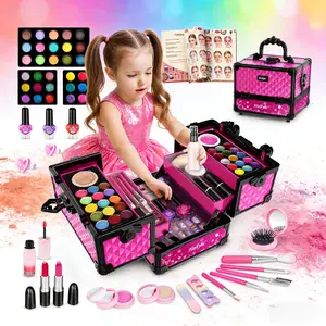 Washable Play Makeup Toys Set for Dress Up,59 Pcs Kids Makeup Kit for Girl Pretend Beauty Vanity Set with Cosmetic Case Birthday Toys for Girls 3 4 5 6 7 8 9 10 11 12 Years Old Kids Toddlers,A birthday present for a girl