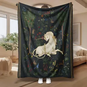 Unicorn Pattern Flannel Throw Blanket Super Soft Cozy Warm Lightweight Blanket with Storage Bag, Aesthetic Bedroom Decor, Warm Nap Blanket for Couch Bed Office Travel