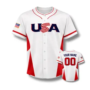 Personalized USA 3D Baseball Jersey Button Up, Custom Name & Number