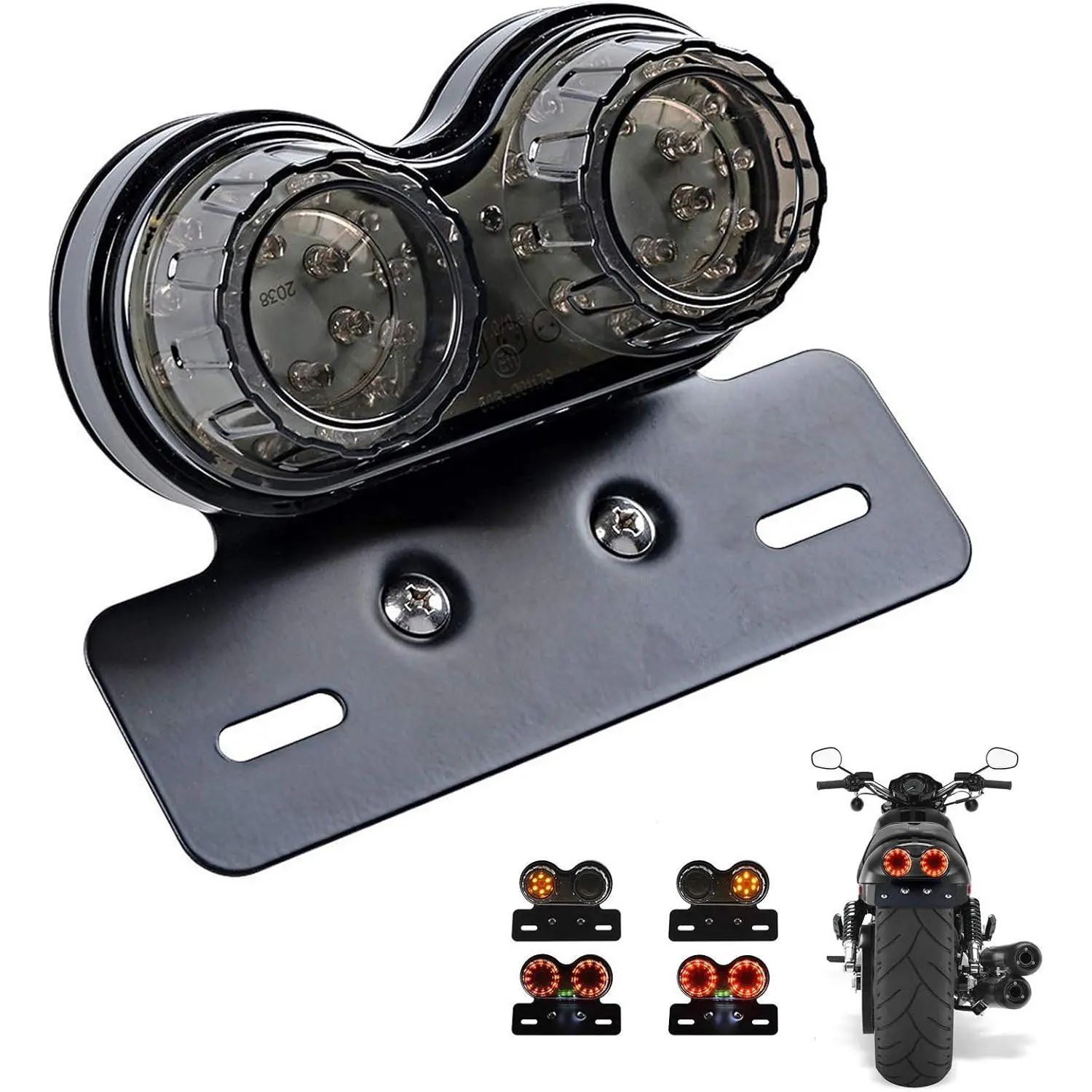 ANKIA 40-LED 40W (1W/LED) Multi-Function Motorcycle Tail Light - Metal+PC Integrated Unit, Harley-Fit & Aprilia-Compatible, with Running, Brake, Turn Signals, License Plate Bracket (Black, for Street Bikes), Led Lights, Running Lights