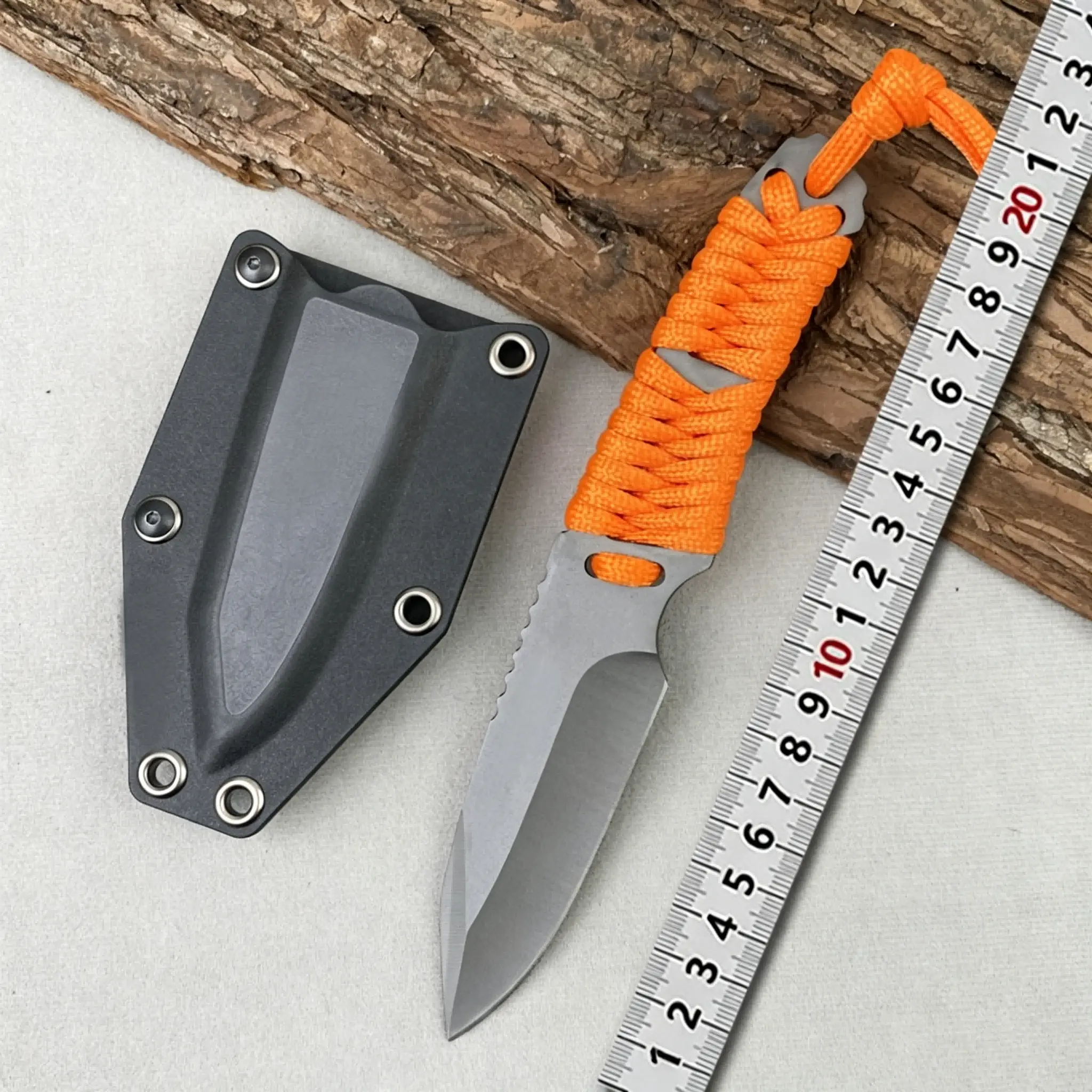 Tactical Full Tang Camping Knives for Adults, 3.74in Fixed Blade Stainless Steel Knife with Paracord Handle, Durable Survival Equipment with Sheath