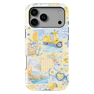 Summer beach patchwork phone case, Italian summer phone case, sturdy and durable 2-in-1 protective case, compatible with iPhone 17/16/15/14/13/12/11 Pro Max/Plus/Pro, Samsung Galaxy S26/S25/S24/S23/22/21 series, simple and stylish phone case.
