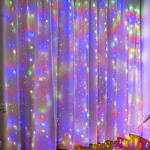 300 LED Multicolor Curtain Fairy Lights with Remote, 8 Modes 9.8 x 9.8 Ft  USB Plug in Copper Wire Lights for Bedroom Window Chrismas Wedding Party