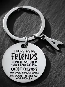 Funny Best Friend Keychain, Engraved Stainless Steel Key Ring, Humorous Bff Gift, Birthday Christmas Present, Initial a Design