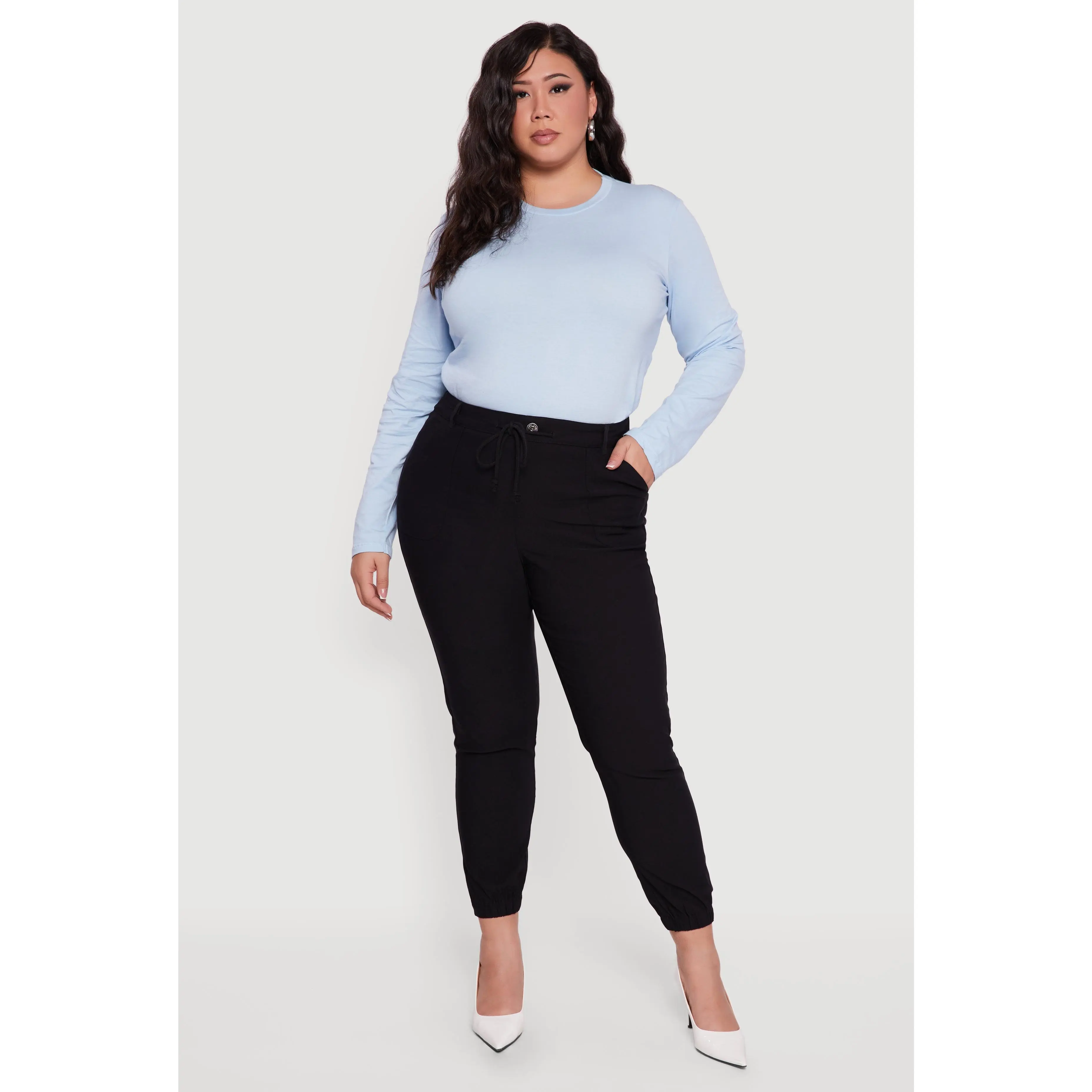 Plus Size High Waisted Slim Fit Pull On Joggers