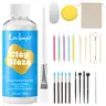 Air Dry Clay Glaze with 24PCS Clay Tools Kit(100ml),Gloss Varnish & Craft Glue, Air Dry & Waterproof Sealer Kit – Prevent Cracking & Scratches, for Clay Stippling, Carving, and Sculpting Crafts (Gloss Finish) valentine's gift