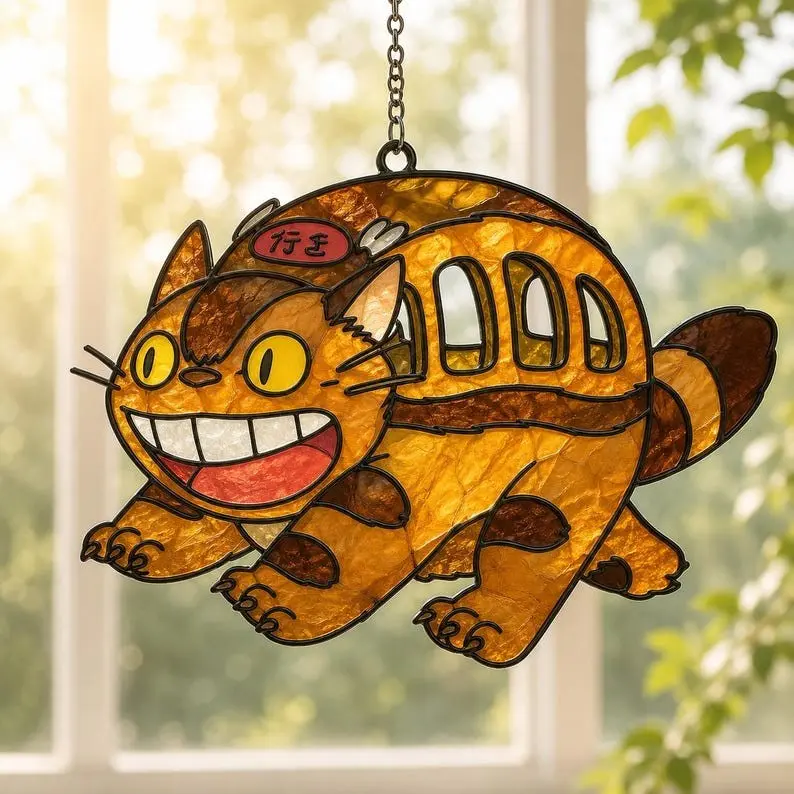 Catbus Resin Suncatcher, Studio Ghibli Inspired Window Hanging, My Neighbor Totoro Anime Art Decor, Faux Stained Glass Gift
