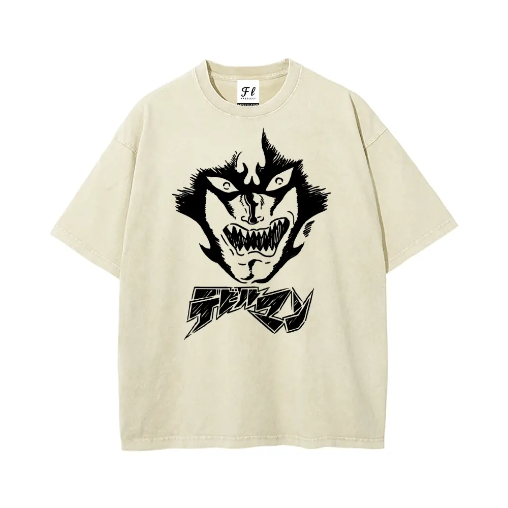 Devilman Crybaby Akira Fudo Amon Washed Vintage Heavyweight Cotton T Shirt Streetwear Unisex Casual Daily Anime Lovers essential Fan Gift