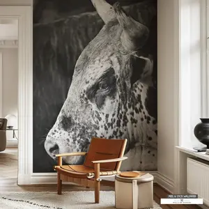 Western Mural Wallpaper – Rodeo Bull Wall Art in Black & White – Peel and Stick Cowboy Decor – Rustic Western Room Accent – Removable Wallpaper Mural for Western Home Decor, Cowboy Home Decor, and Western Wall Decor